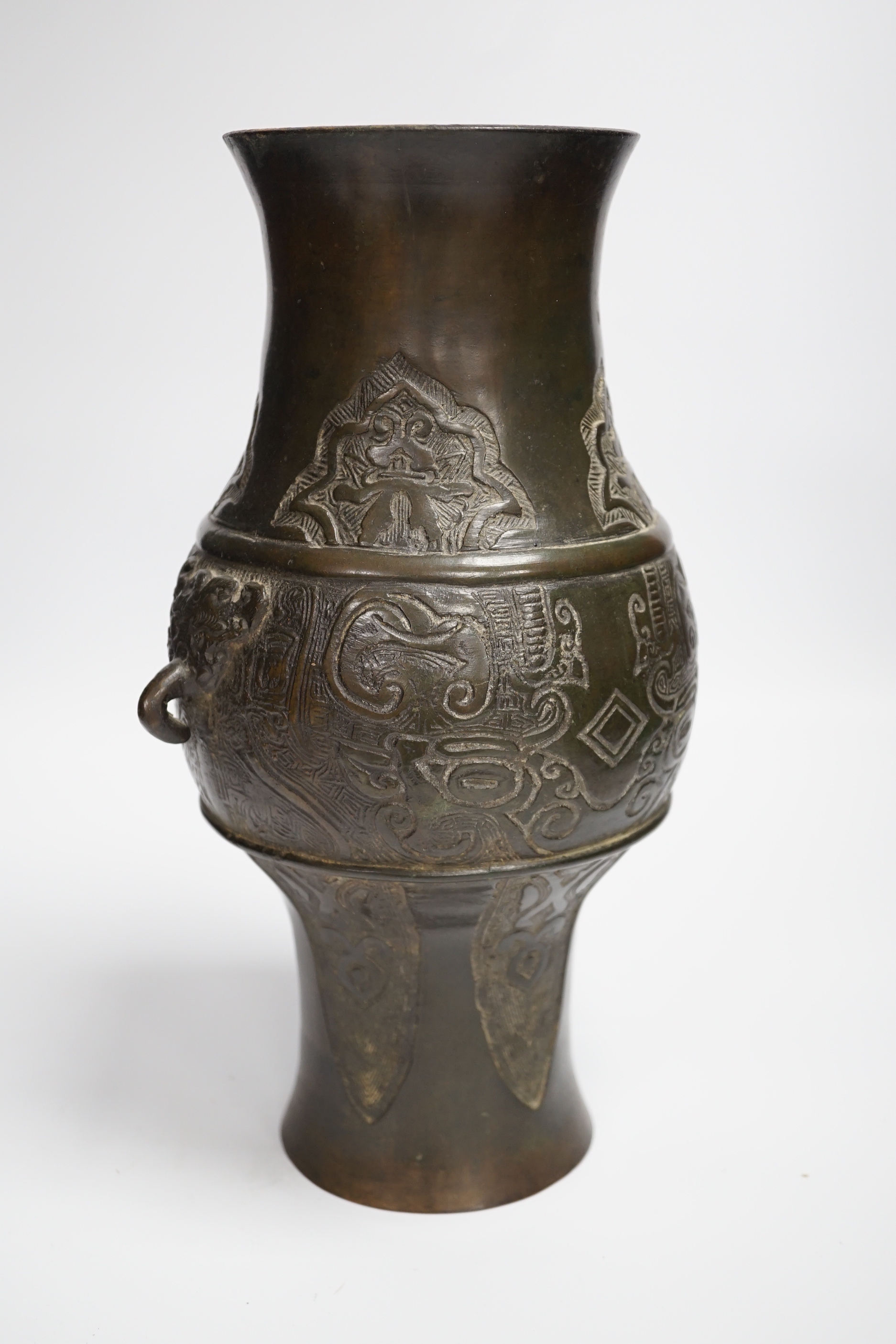 A Chinese bronze archaistic vase, Qing dynasty, 31cm high